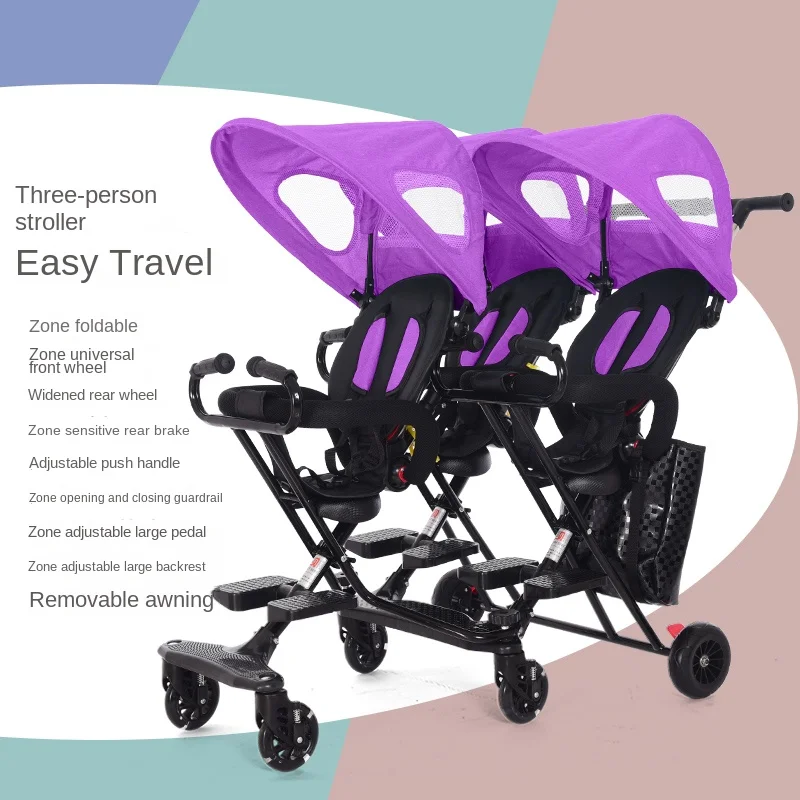 

Triplets Trolley Portable Folding 3 Person Baby Stroller Can Sit and Lie Down Children's Trolley Multiple Births Baby Carriage