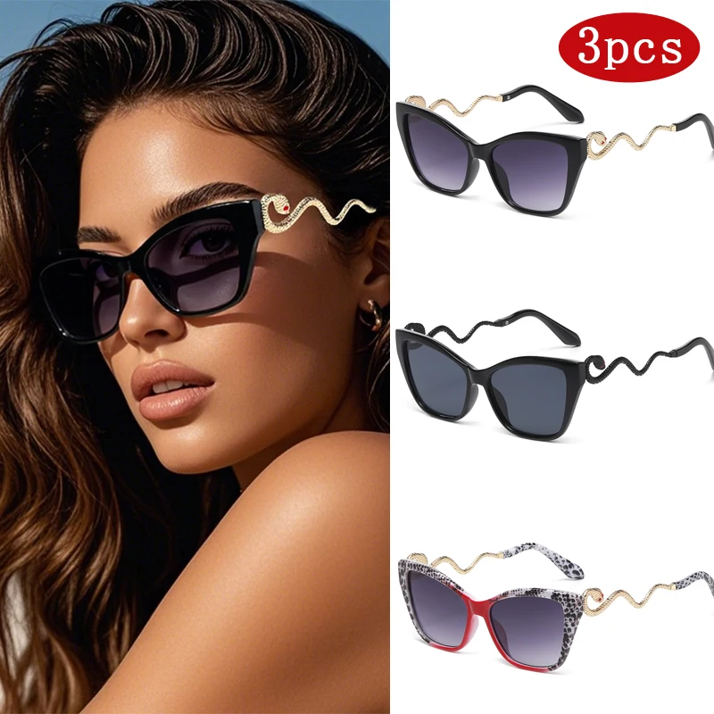 

Велосипедные 3 шт., винтажные солнцезащитные очки «кошачий глаз» для женщин и мужчин, солнцезащитные очки в стиле панк, популярный дизайн, сексуальные женские металлические очки в виде змеи UV400