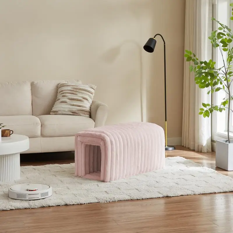 Ottoman Storage Bench Foot Rest for Couch, Corduroy Cat Nest for Living Room, Entryway, Bedroom - Pink