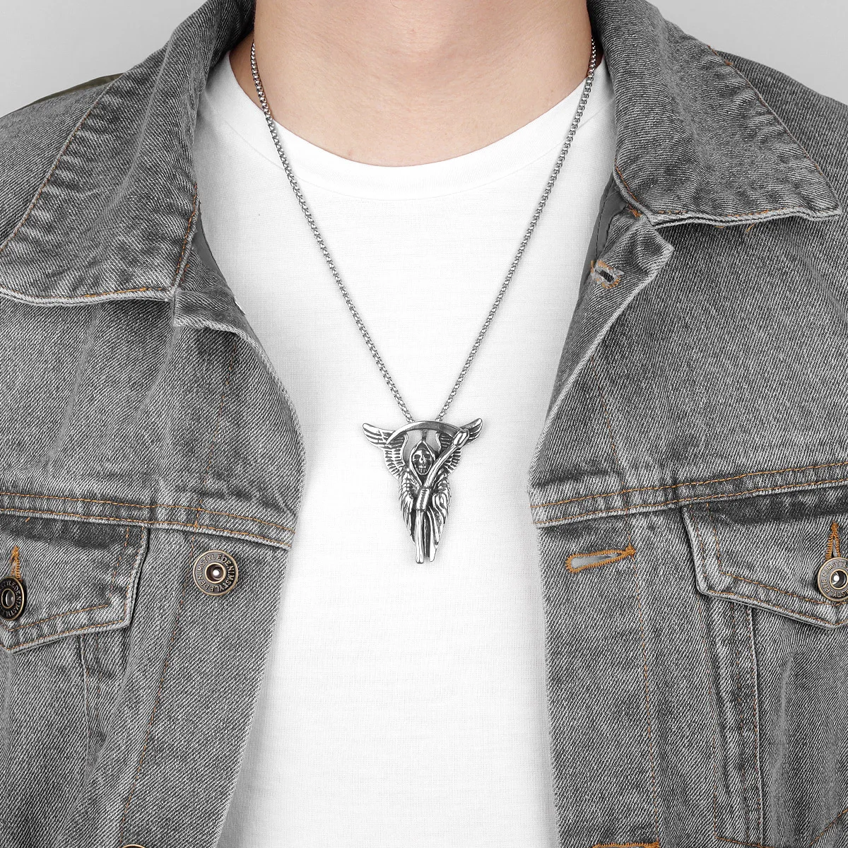 Grim Reaper Death God Skull Men Necklaces Pendants Chain Gothic for Boy Male Stainless Steel Jewelry Creativity Gift Wholesale