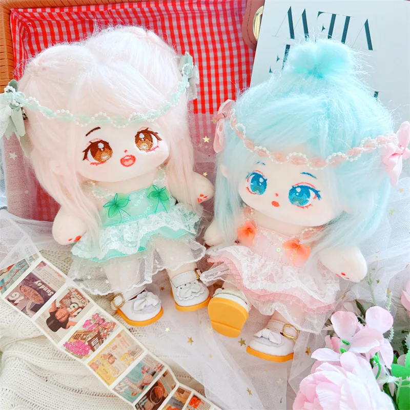 20cm Cartoon Idol Stuffed Soft Doll Kawaii Plush Star Doll Pink Dress Set Doll Clothes Accessories Fans Girls Collection Gifts