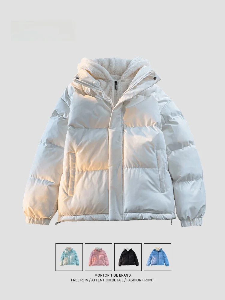 

MMOPTOP Winter New Hooded Color Casual Cotton Jaet Men's Women's Trendy Loose Basic Cotton Outerwear Coat