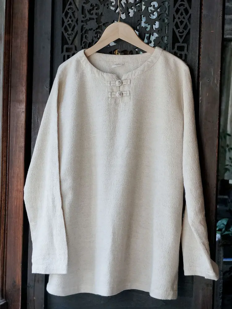 

Льняная текстура Long Sve Base irt Женский повседневный хлопковый льняной топ Autumn Faion Оригинальный дизайн Шкаф ence