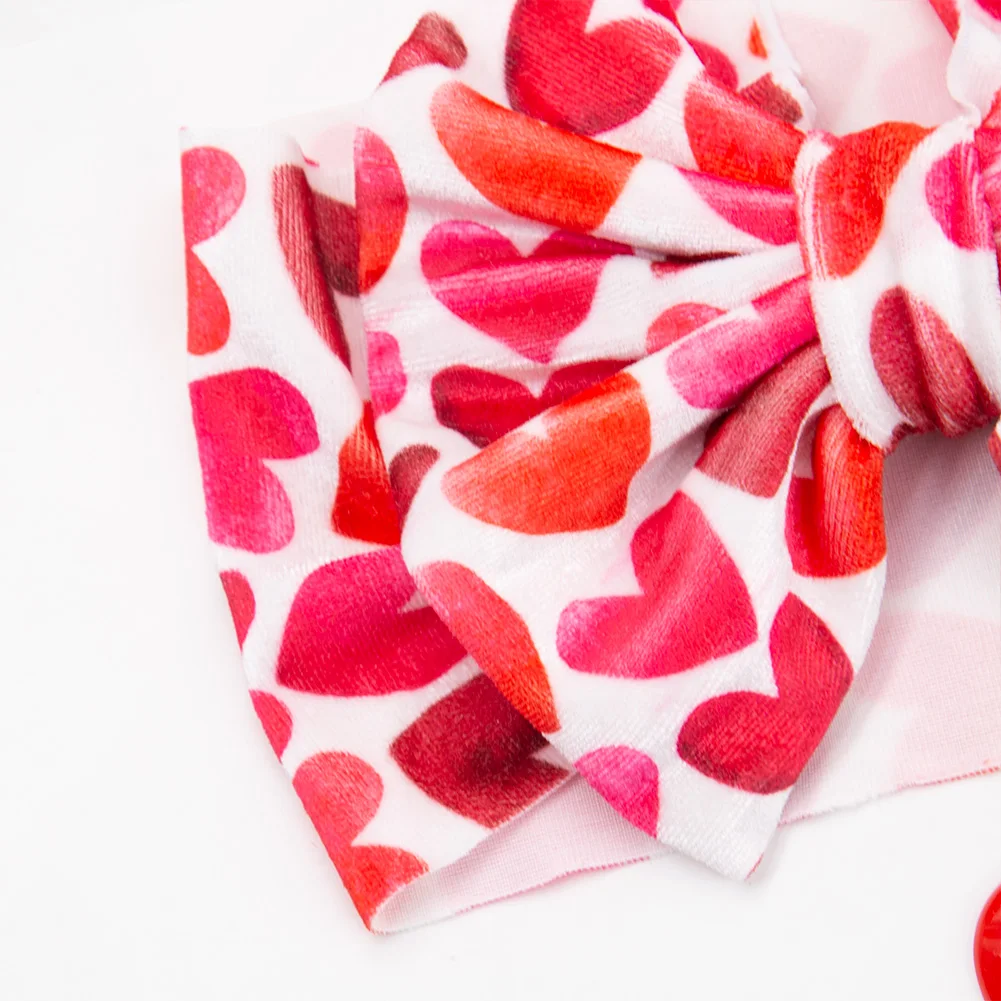 Diademas de terciopelo para el Día de San Valentín para bebé, accesorios de fotografía, lazos grandes, corazón Shap, accesorios para el cabello