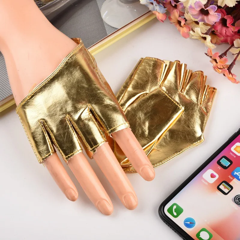 Women Sexy Night Club Performance Glove Punk Rock Dance Show PU Leather Half Plam Half Finger Touch Screen Fitness Mitten M25