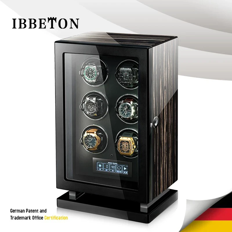 Patentontwerp Luxe pianolak 12 slots LCD-touchscreen LED-licht Automatische opwinder Horlogedoos met vingerafdrukslotlicht