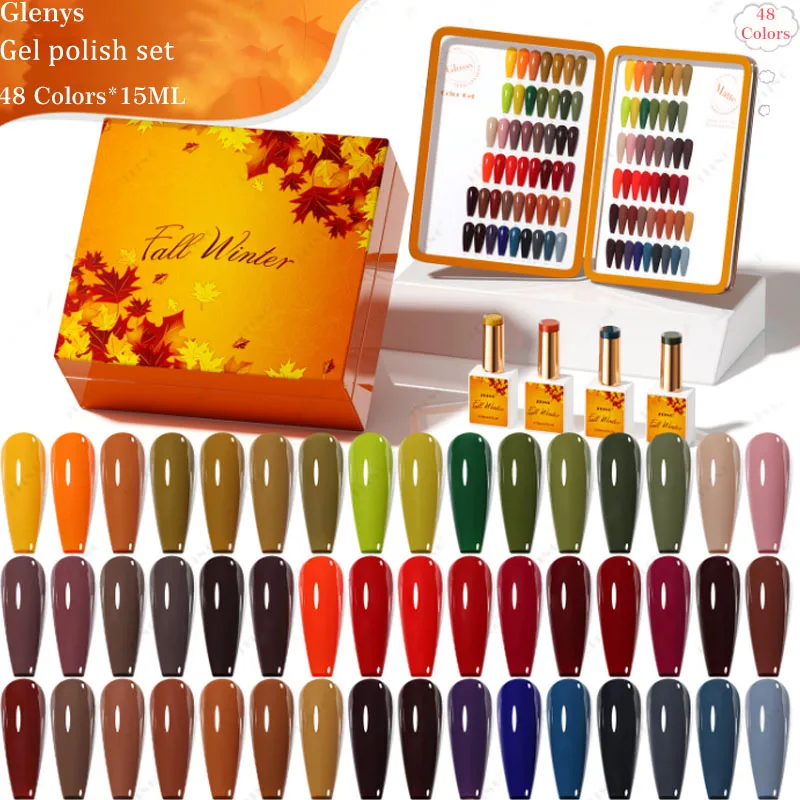 Glenys 48 color nail polish glue autumn and winter immersion gel nail salon essential color matching card nail salon varnish set