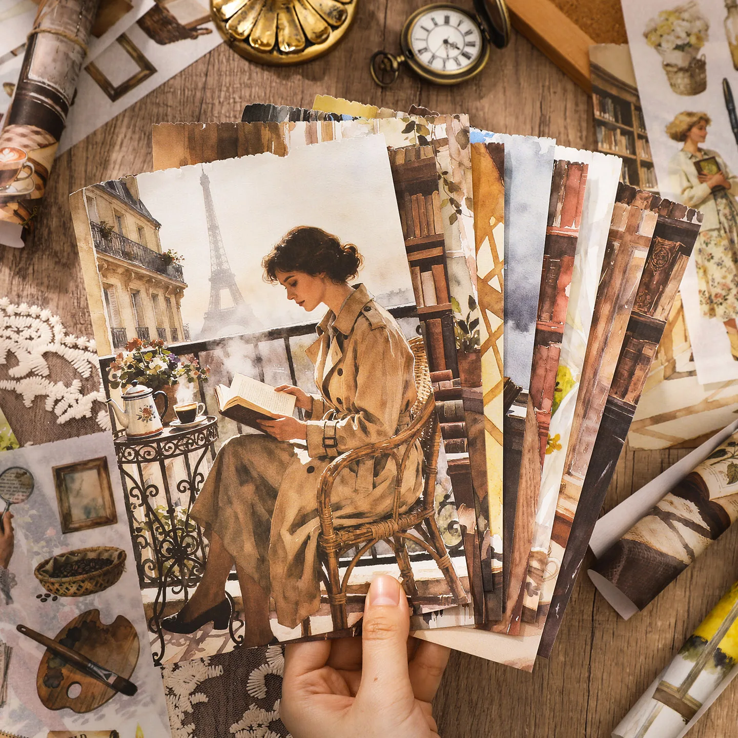 50sheets/book Retro Material Sticker Book Character Pattern Sticker Hand Account Material for Office Photo Frame Decoration Gift