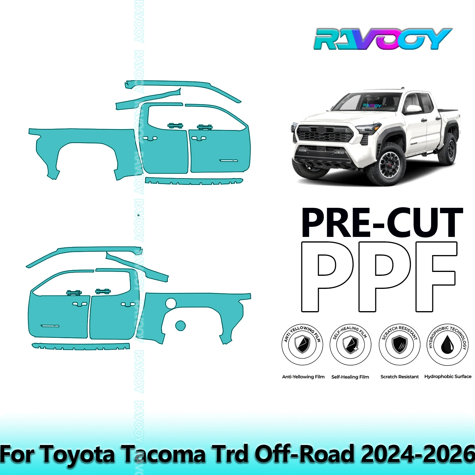 

For Toyota Tacoma Trd Off-Road 2024-2026 8.5mil Clear Matte Pre-Cut PPF Door & A/B Pillar Kit TPU Paint Protection Film Set