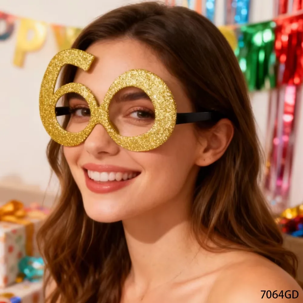 페세나르 황금빛 반짝이 '60' 생일 안경, 60번째 생일 파티를 위한 재미있는 아이템, 축하의 의미가 가득합니다.