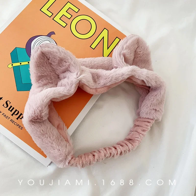 Soft Cat Hairband Facial Mask Hair Band Cute Tie Cartoon Coral Fleece Baby Girl Women Hair Bands Wash Face Hair Band