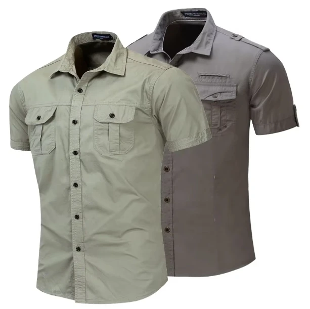 

Wholesale Summer Workwear Short Sleeved Cotton Shirt Anti Wrinkle Washed Retro Shirt for Men