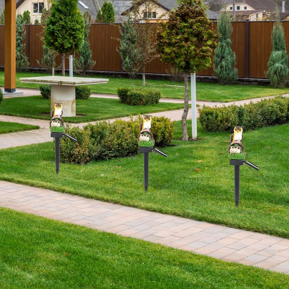 

3PCS Solar Powered Lawn Lights Resin Owl Stake Lamp Dark Green Weather Resistant Warm Light Easy Install Garden Decorative LED
