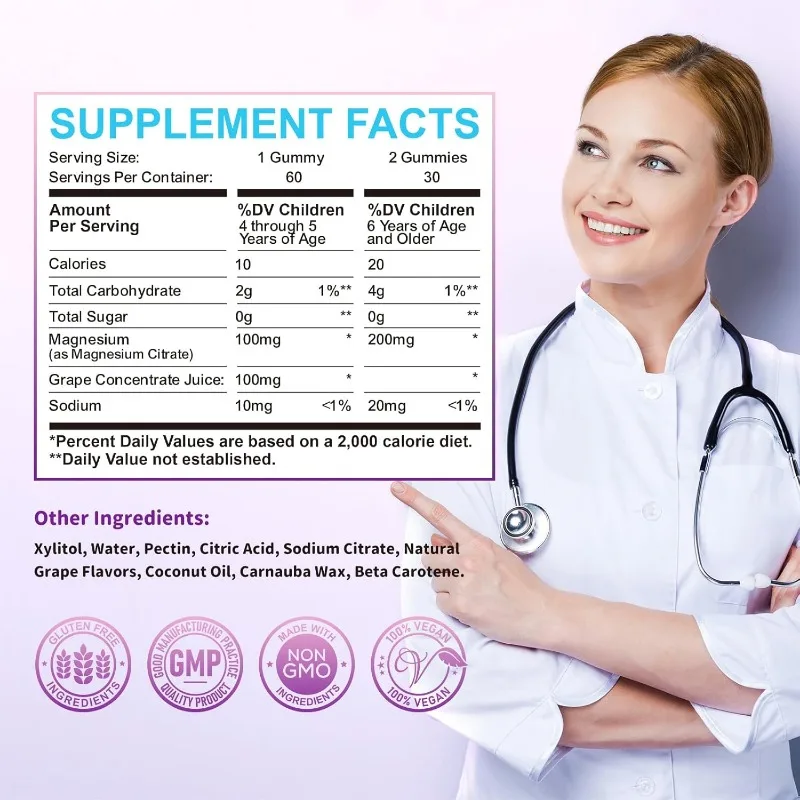 Children's Magnesium Citrate Gummies, Suitable for Both Adults and Children, Support Sleep, Bone and Muscle Health