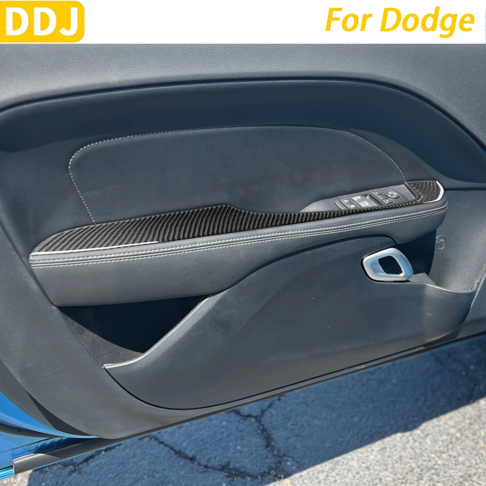 

For Dodge Challenger 2015-2022 Accessories Carbon Fiber Inner Door Armrest Window Lift Panel Trim Cover Car Interior Sticker