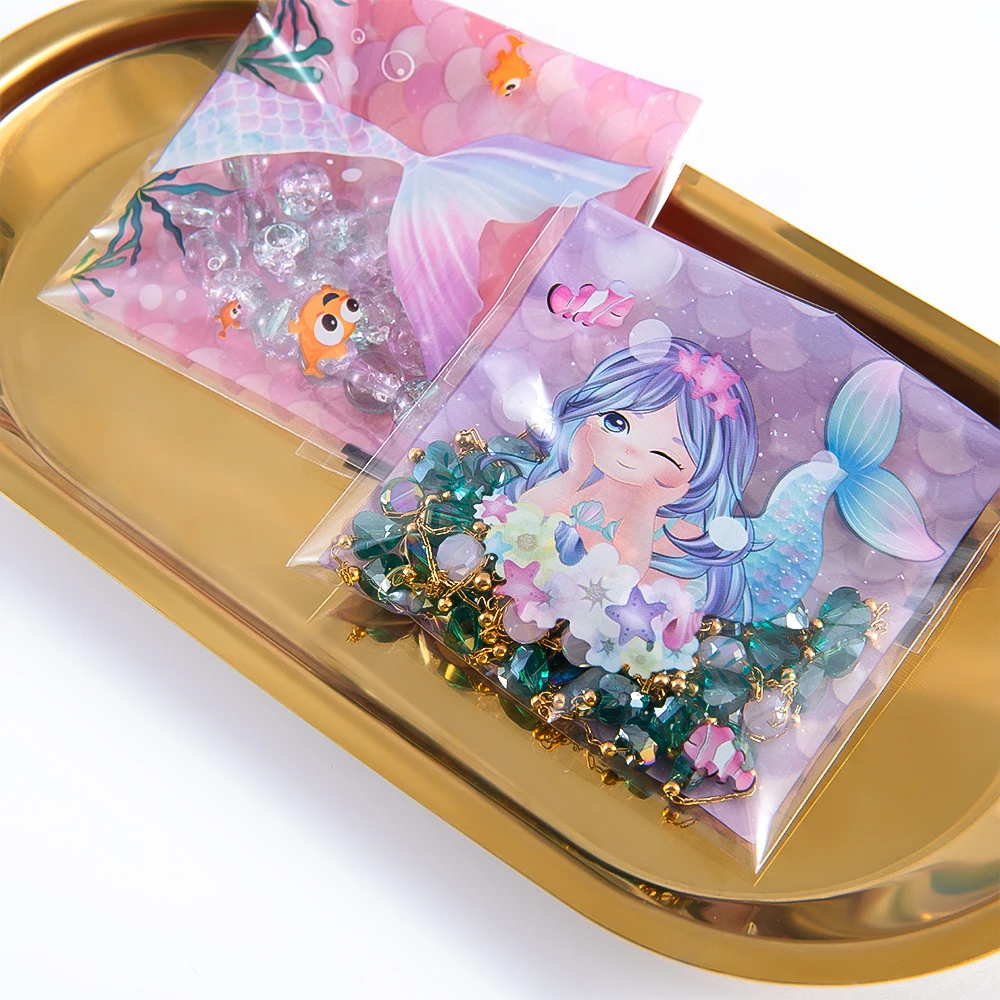 Sacchetto di plastica Opp da 50 pezzi sacchetti di plastica trasparenti a sirena oceanica autoadesivi perline porta carte regalo per imballaggio di