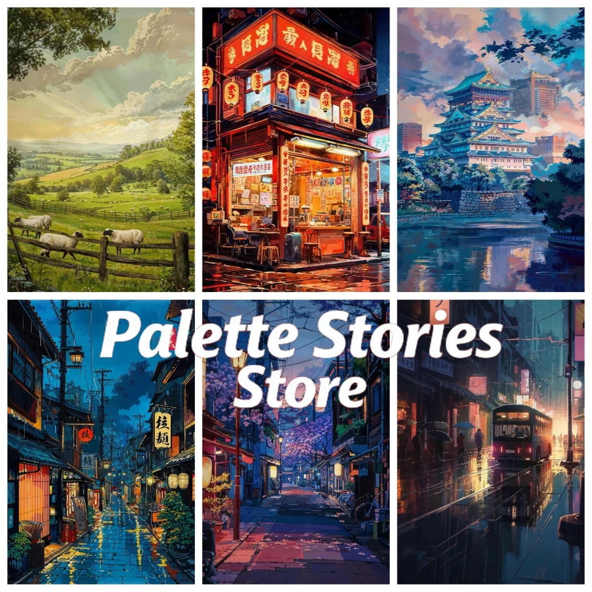 Pintura al óleo DIY sin marco por números, paisaje urbano de calles de Tokio, Japón, decoración del hogar, decoración de pared para sala de estar, el mejor regalo