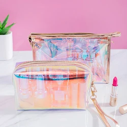 New Colorful Holographic Women Cosmetic Bag TPU Clear Makeup Bag Beauty Organizer Pouch Travel Clear Makeup Kit Case 1Pc