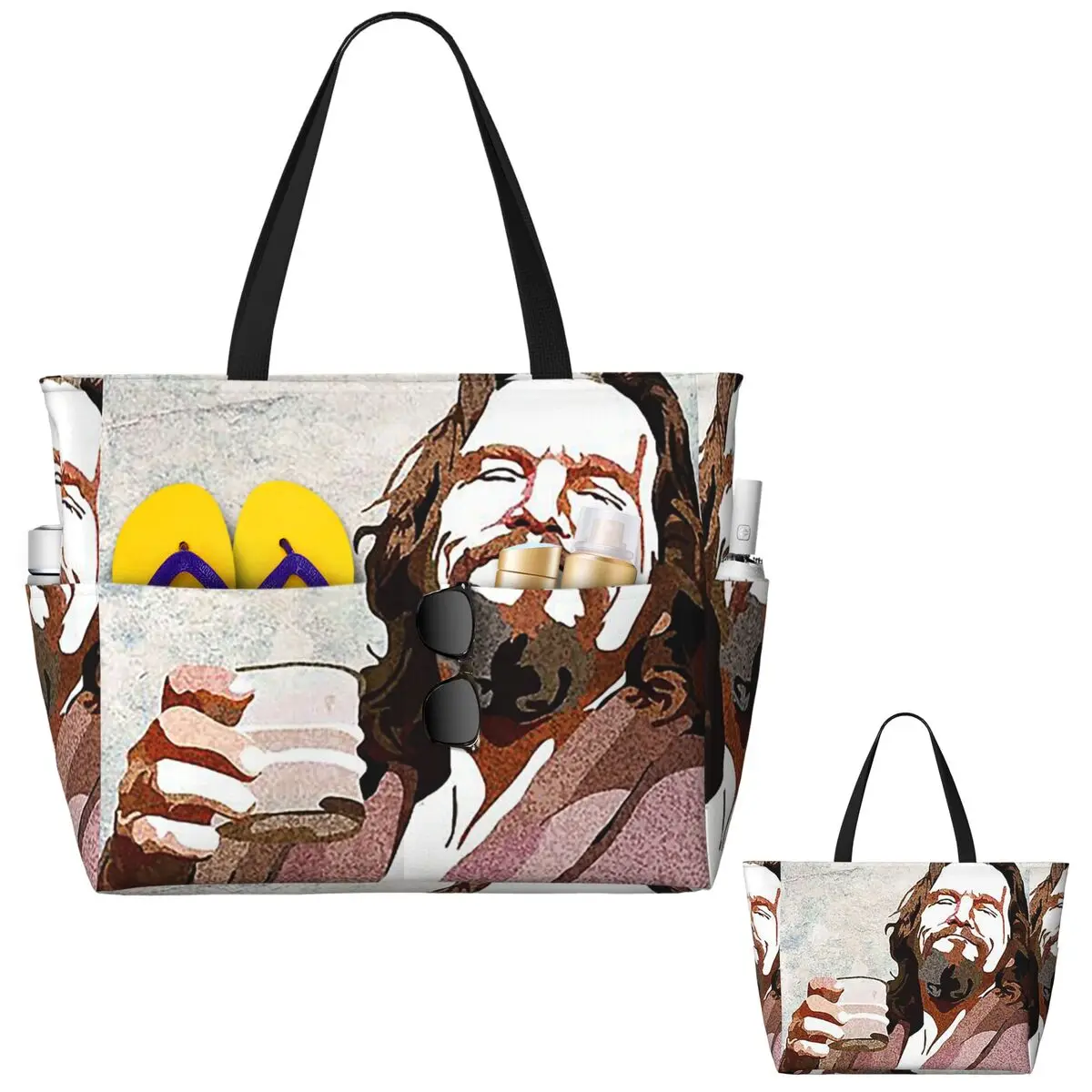 

Big Lebowski Dude Portrai Beach Tote Bag Sport Gym Yoga Duffle Large Tote Bag Women Travel Bag Fitness bag