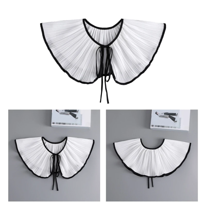 Women Elegant Organ Pleated False Collar Lace-Up Bow Capelet Clothes Accessories