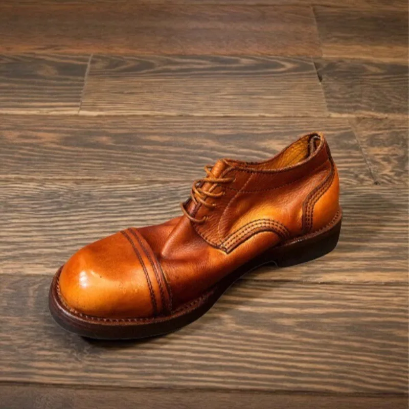 

American Genuine Leather Business Casual Leather Shoes Men Dress Oxfords Derby Work Cowhide Vintage Office Male Mocassin Homme