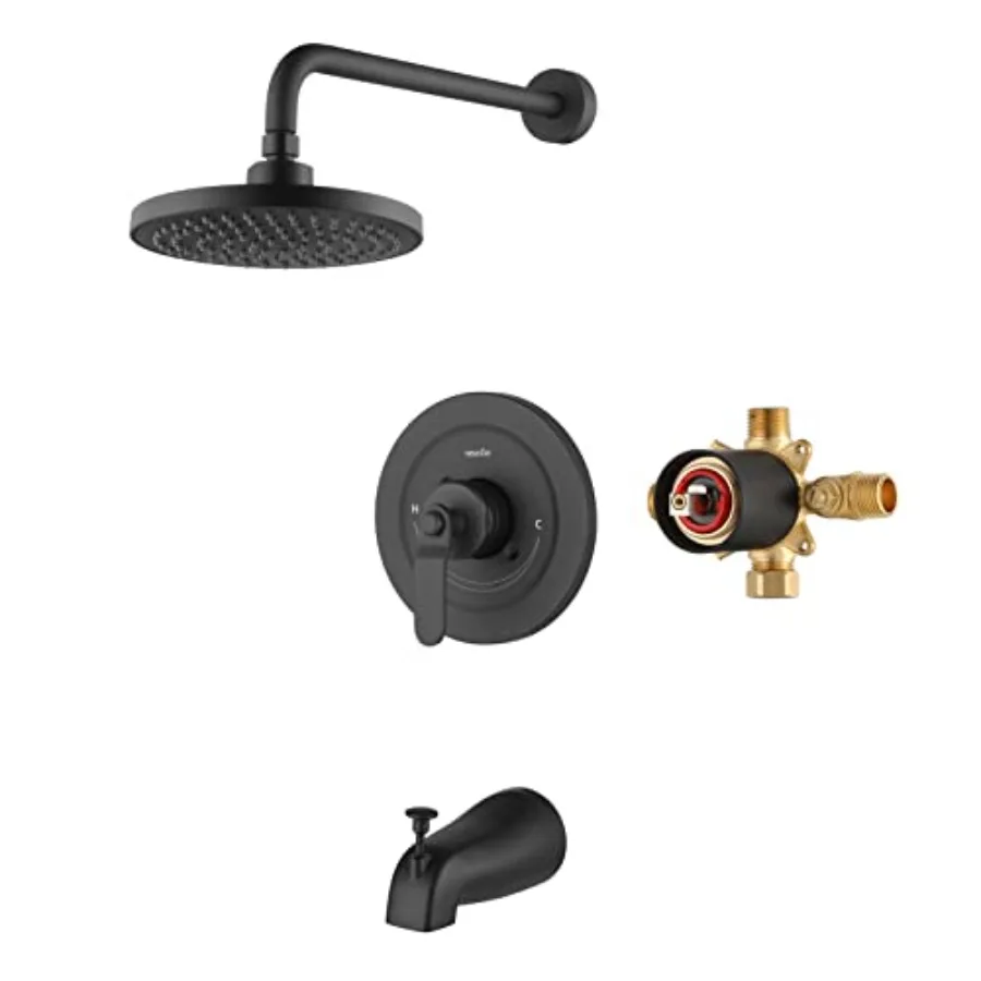 

Black Dual Function Shower Faucet Set with Tub Spout Shower Trim Kit Valve Included with 8 Inch shower headRain Mixer Shower Sy