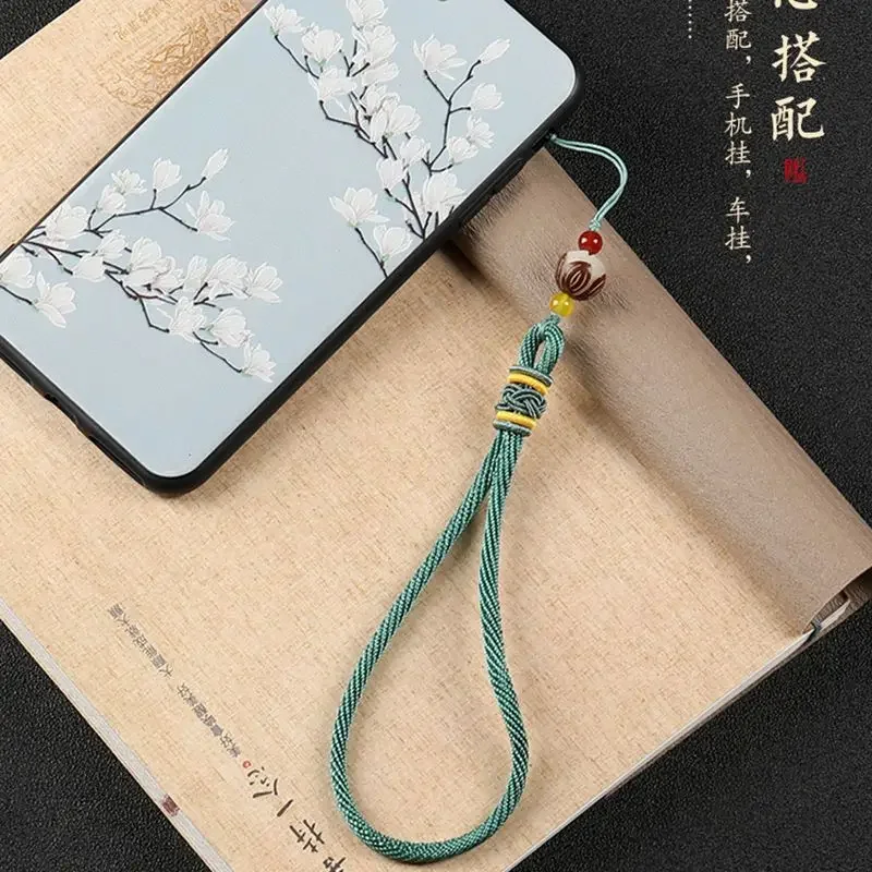 Bodhi Lotus Mobile Phone Chain Chinese Style Short U-plate Case Women's Keychain Pendant Anti-loss Wrist Lanyard Best Friend