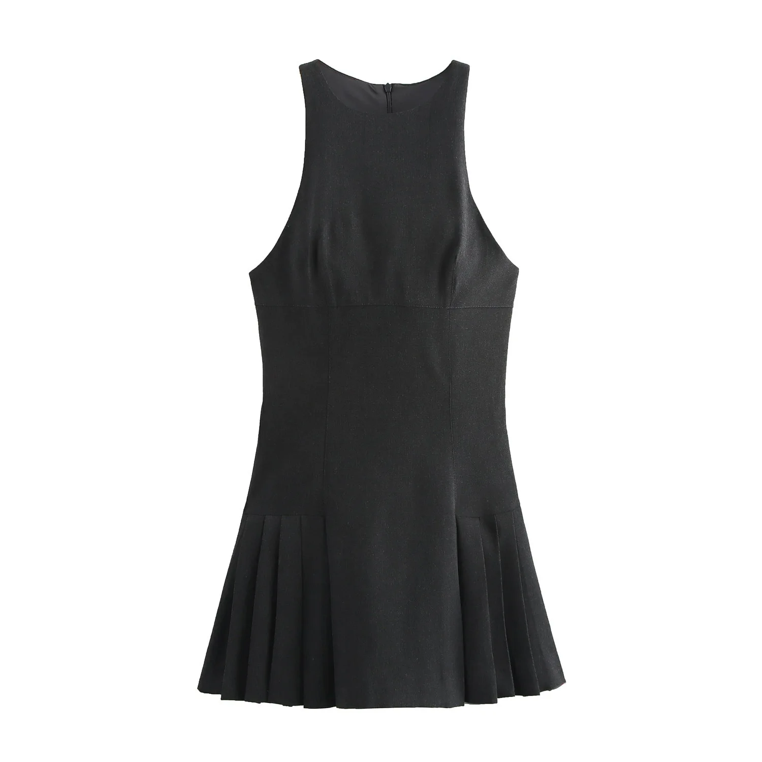 Vestido corto ajustado con cintura ceñida y cuello halter plisado ancho para mujer europea y americana