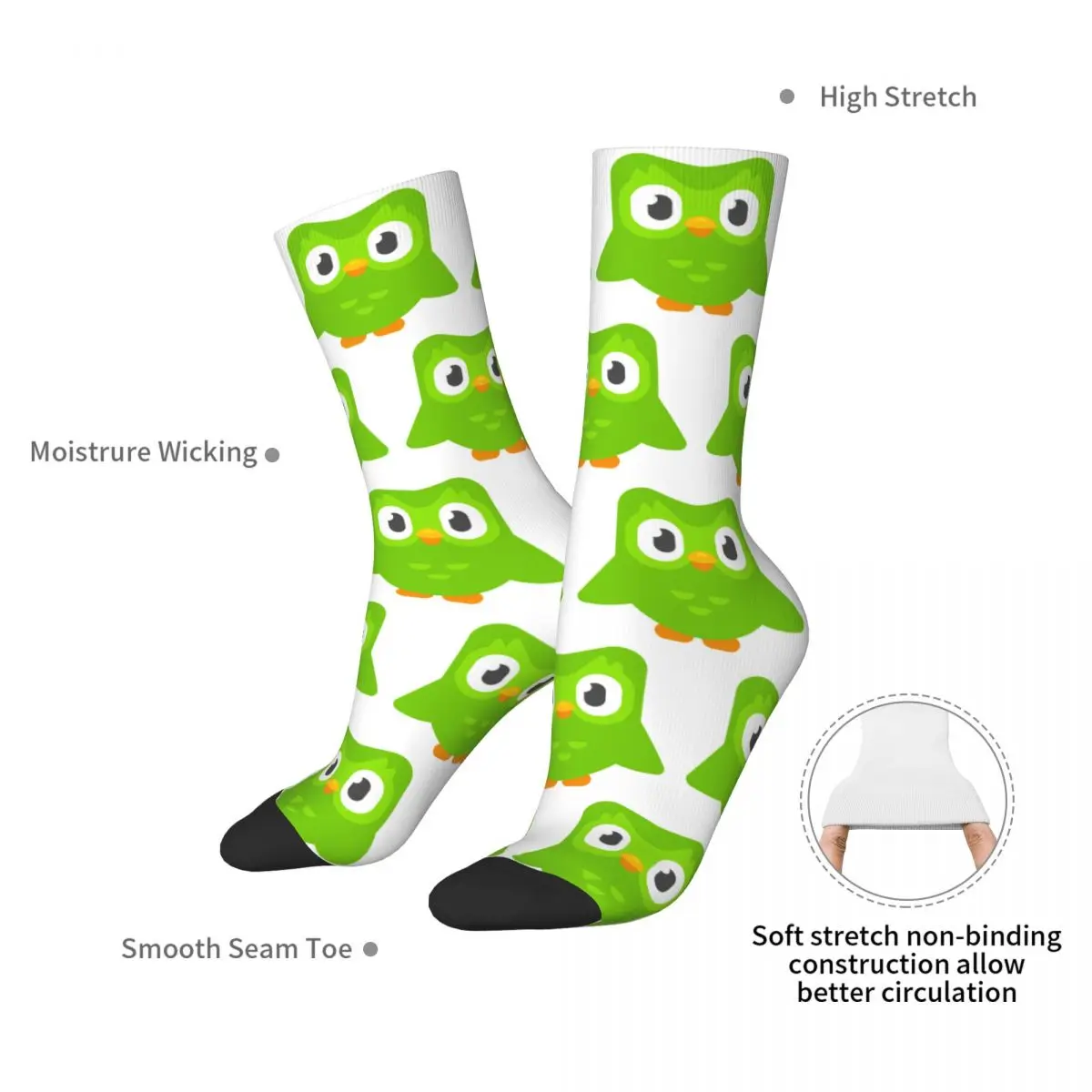 Duolingo Owl Duo Socks Harajuku High Quality Stockings All Season Long Socks Accessories for Man\'s Woman\'s Birthday Present