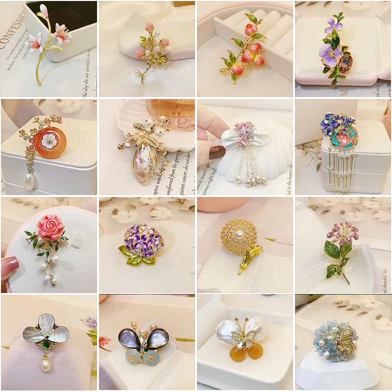 Ethnic Luxury Handmade Pearl Brooches Female Fashion Enamel Pin Flower Corsage Elegant Temperament Pins New Year Gift Accessori