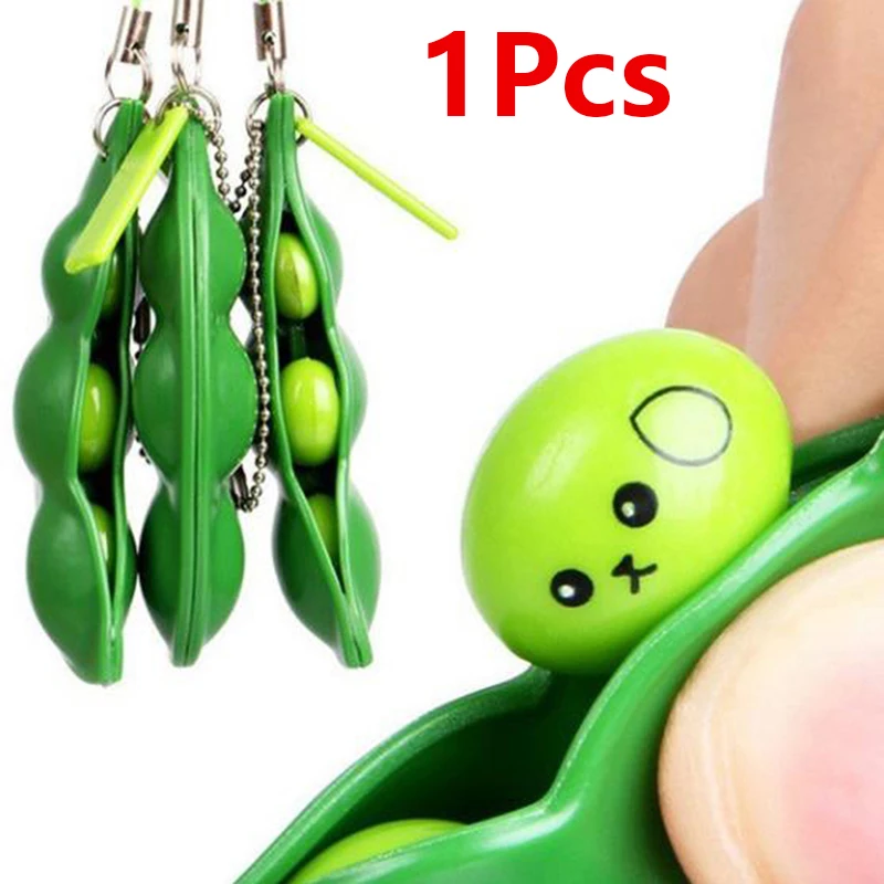 Squeeze Peas Bean Keychain Anti Stress Toy Decompression Rubber Relaxer