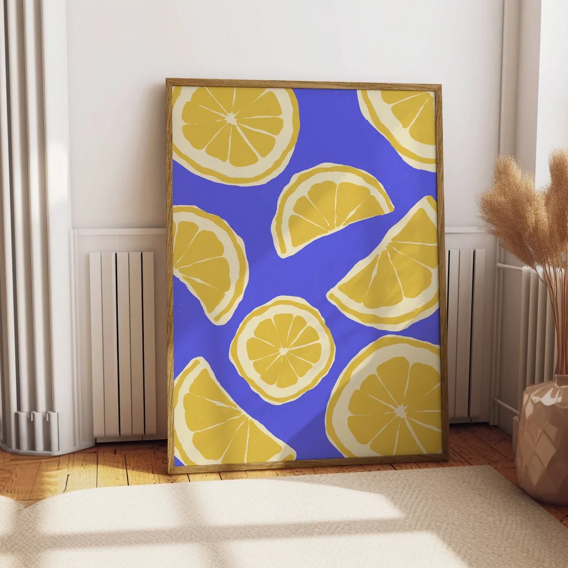 Cheerful Lemon Citrus Wall Art - Modern Pop Art Print Evoking the Zesty Joy of Summer. The clean, geometric lemon shapes and b