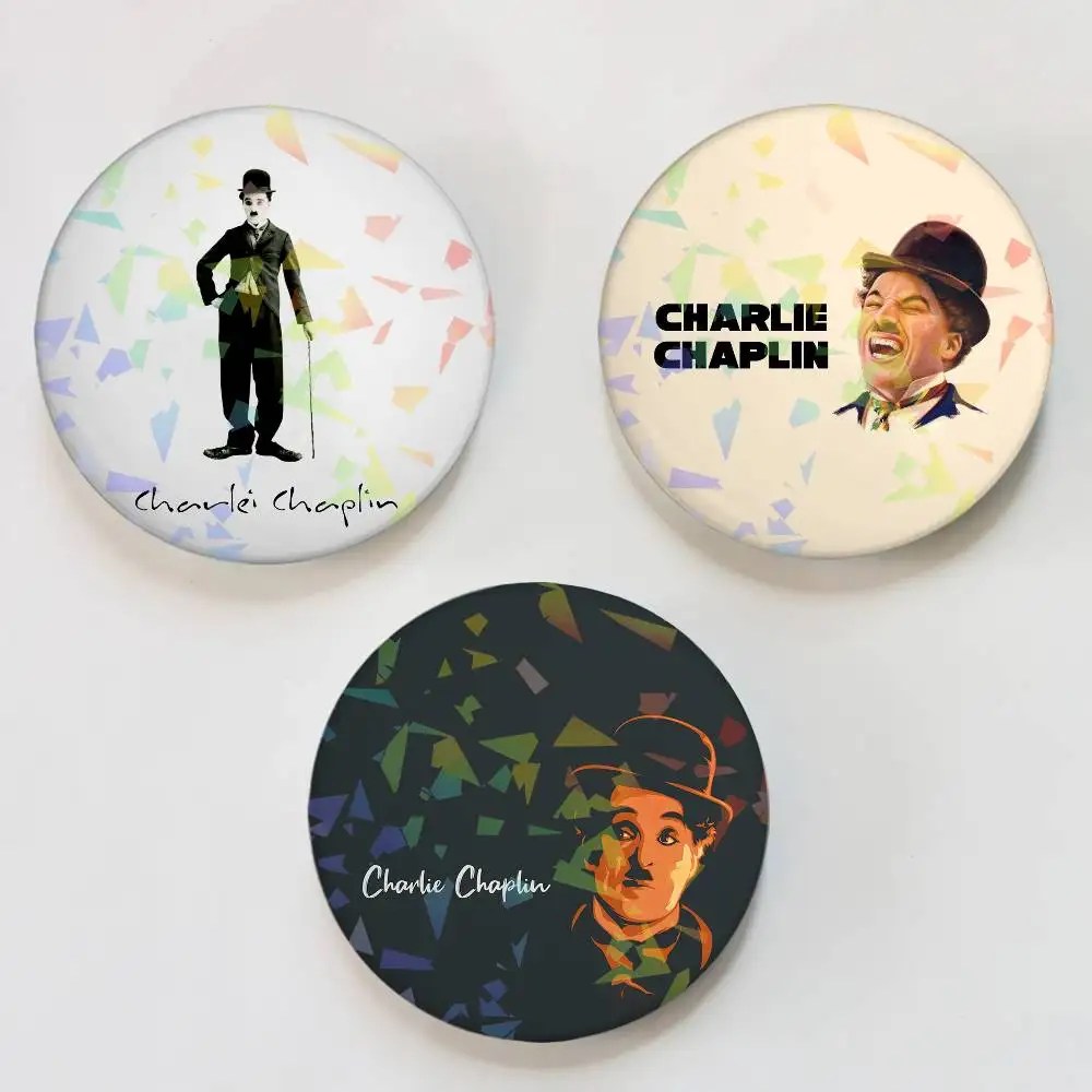 Actor C-ChArlIE-E C-ChAplIN-N Round Badge Lapel Pins for Backpacks Briefcase Laser Brooch Clothes Gifts