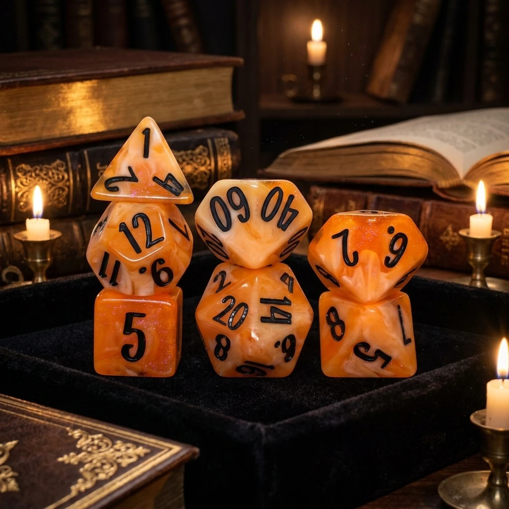 7Pcs Caramel Cream Swirl Glitt - đánh giá và giá Dice Set Polyhedral