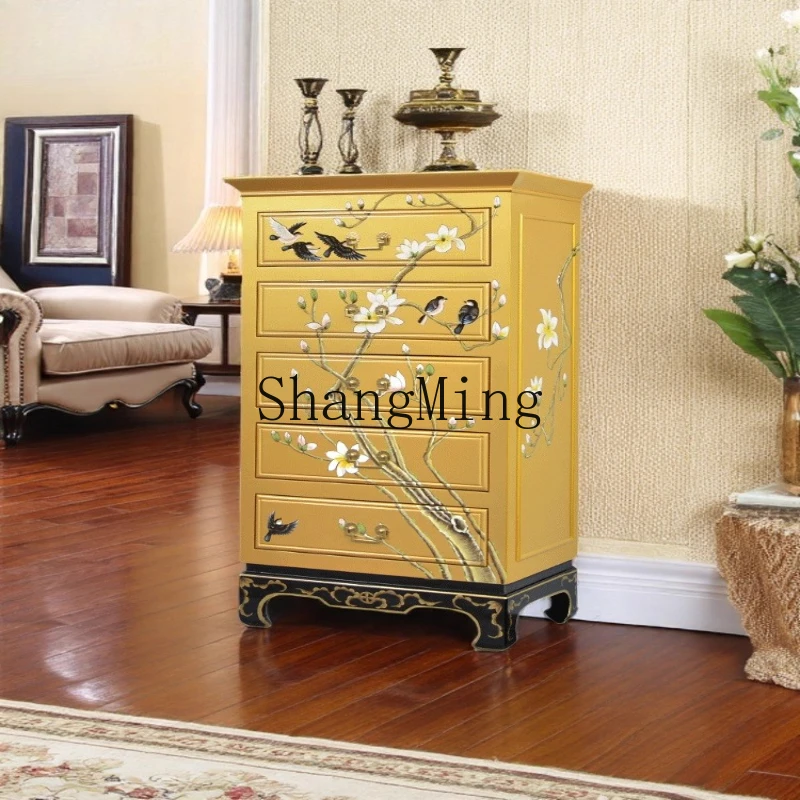

FG bedroom five-bucket painted storage cabinet retro modern new Chinese solid wood master bedroom bedside drawer cabinet