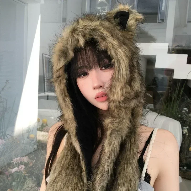 2023 Designer Style Cashmere Women Winter Hat Balaclava Cap Autumn Winter Hats Warm Pullover Snood Hat Collar Bonnet Bear Cap