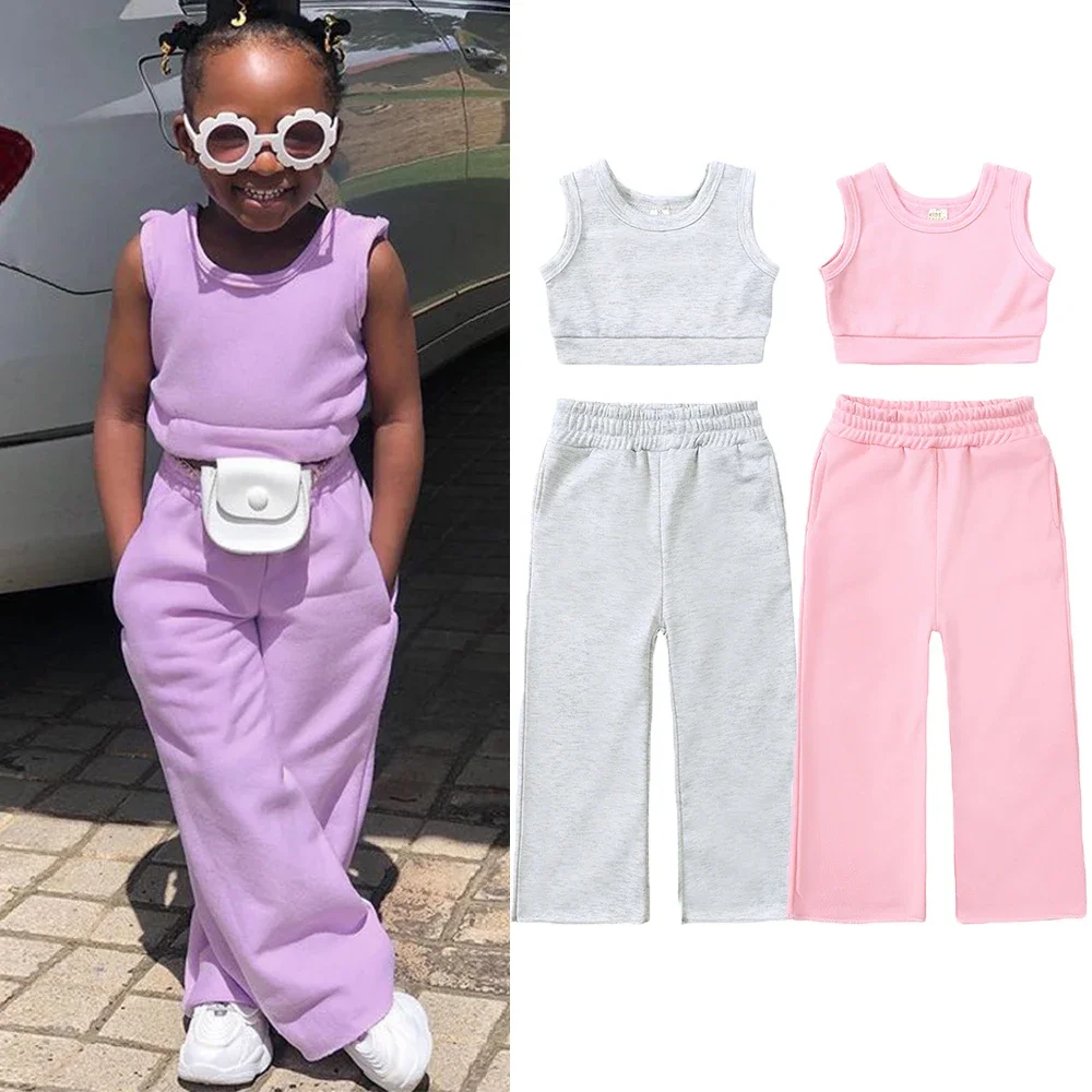 

2025 Children Summer Outfits 2Pcs Solid Cotton Vest+Pants Breathable Clothes For Toddler Teenager Fashion Streetwear Tracksuit