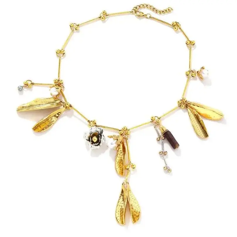 ZAA nuevo 2024 Otoño/Invierno Vintage Multi elemento aleación hoja colgante collar