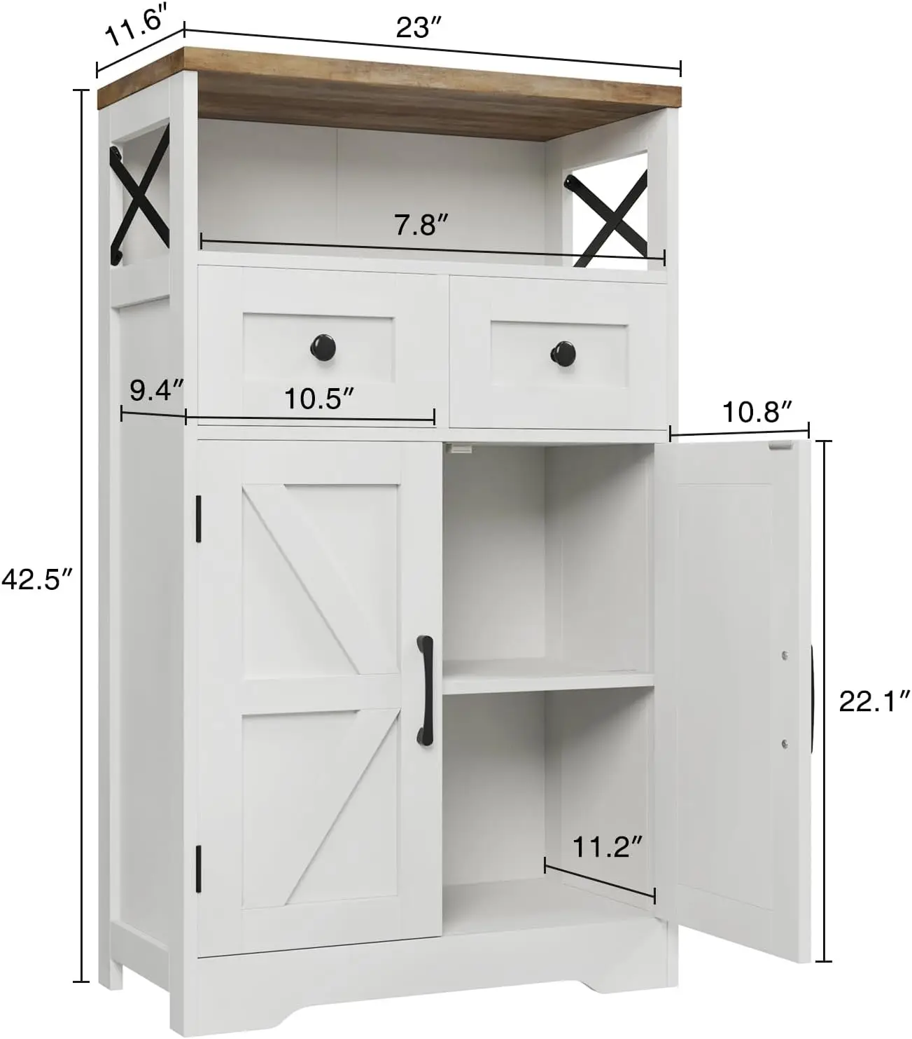 Hutc-Armoire de rangement blanche de ferme avec portes et égouts de proximité, armoire de garde-manger de cuisine autoportante, armoire de rangement au sol