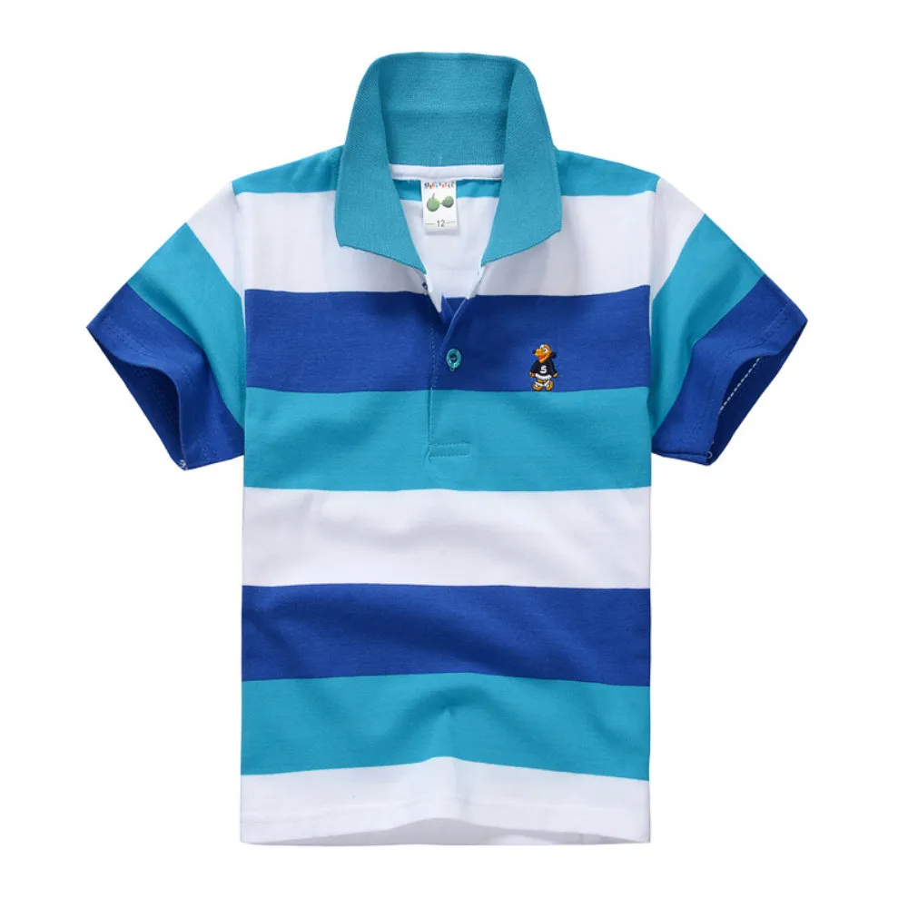 High Quality Children Lapel Striped Cotton T-Shirt Boy Polo Shirt Short Kids Seeve Shirt 3-14 Years Old