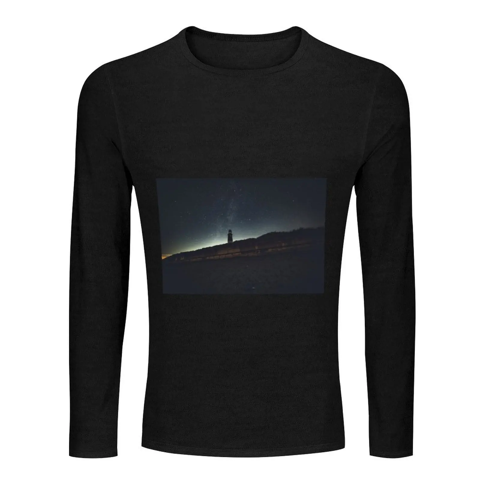 Spurn Point Lighthouse at Night Long T-Shirt korean fashion clothes for men