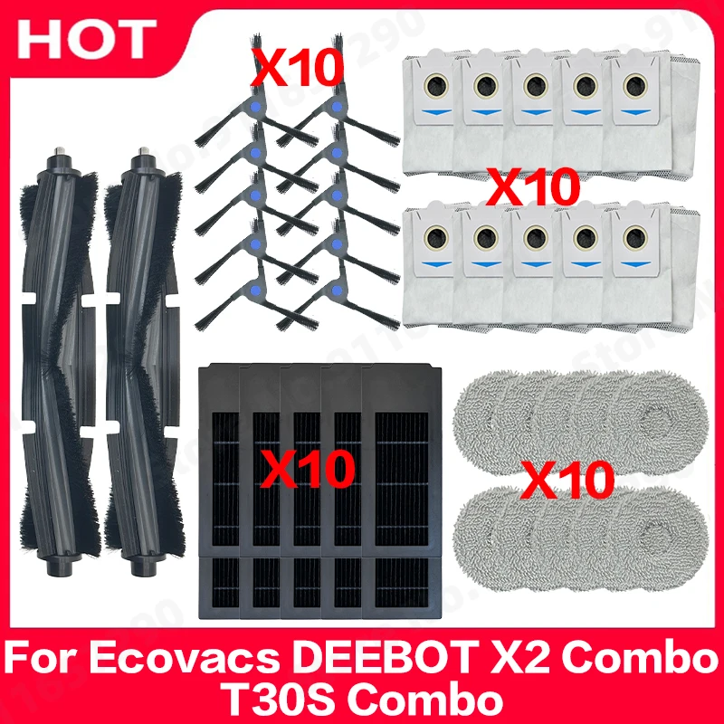

For Ecovacs DEEBOT X2 Combo T30S Combo Spare Parts Robot Vacuum Cleaner Main Side Brush Dust Bag Hepa Filter Mop Rag Accessories