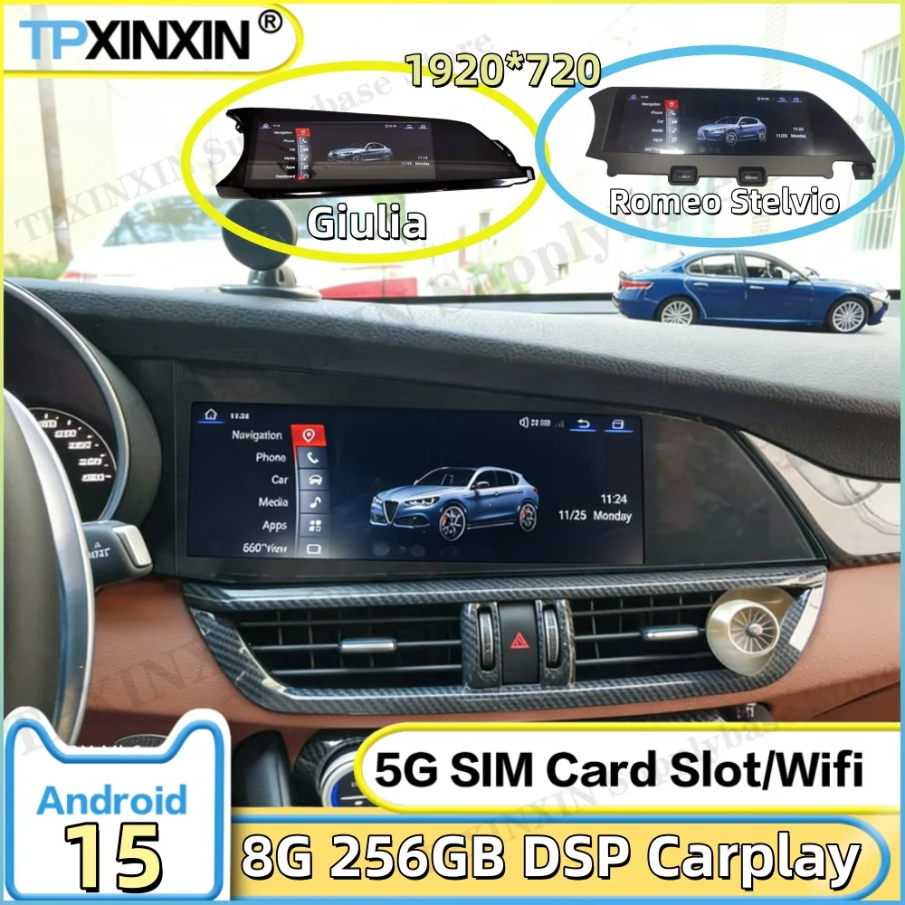 Qualcomm für Alfa Romeo Stelvio Giulia 2015-2020 Android 15 Autoradio Stereo Multimedia-Player GPS-Haupteinheit