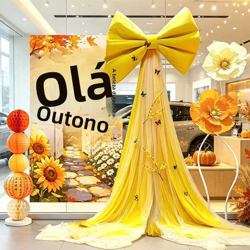 hello-autumn-large-yellow-bowtie-ornament-shop-jewelry-store-window-display-beautiful-decoration-banner-hanging-cloth
