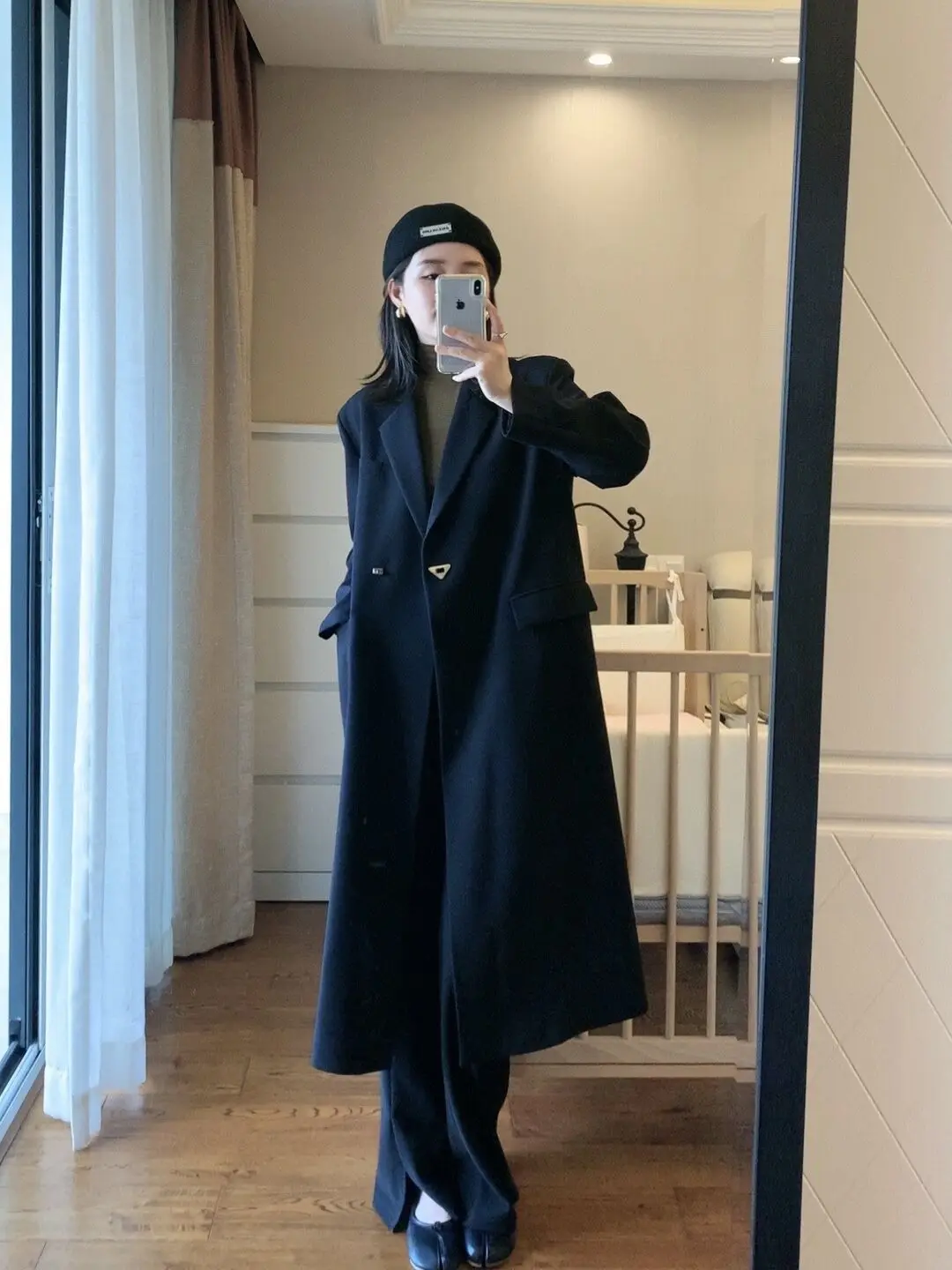 

Korean Sle Long Sve Women's Jaet Spring 2024 New Metal Bule Design Loose Fit Pure Color Commute Sle