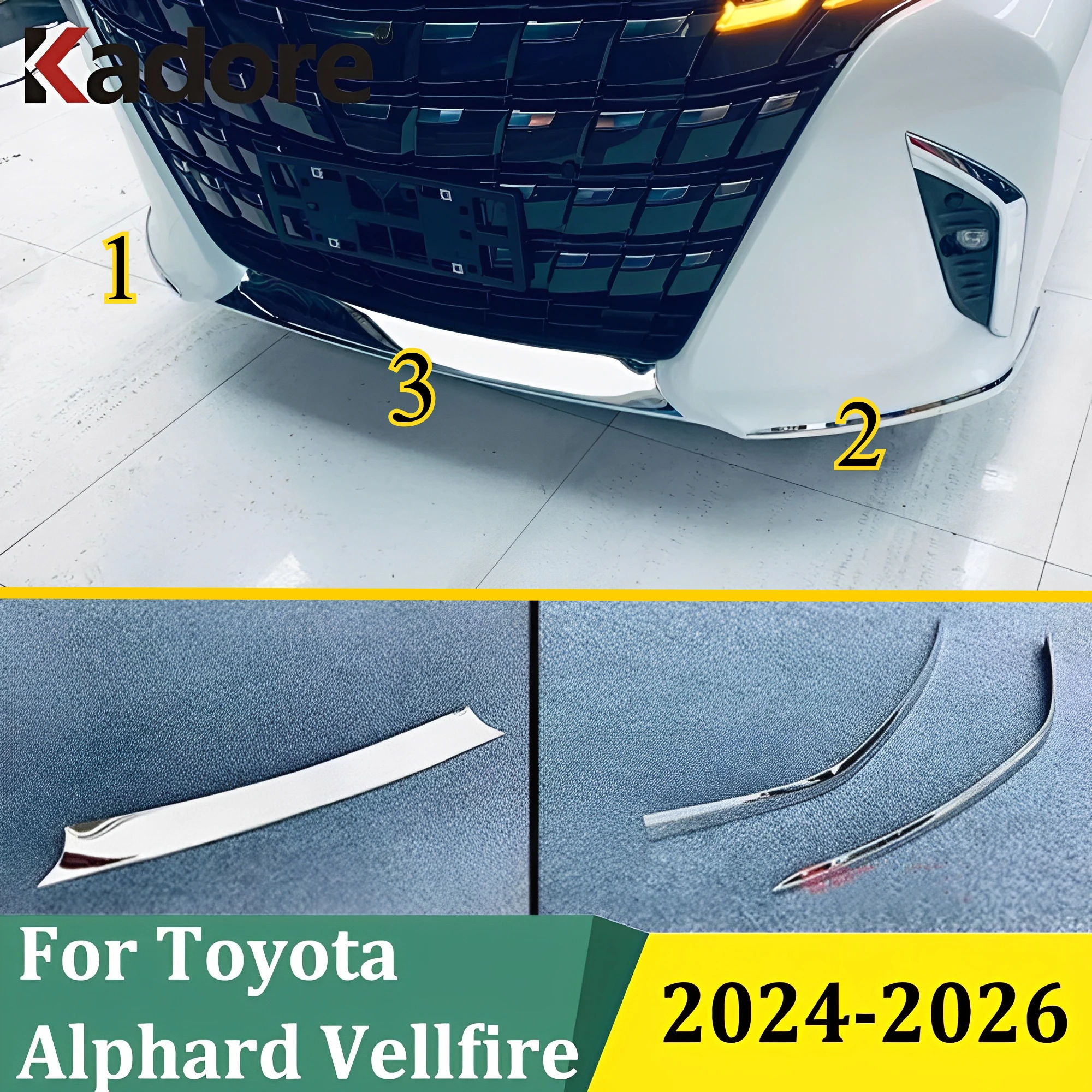

For Toyota Alphard Vellfire 2024 2025 2026 Chrome Front Bumper Trim Molding + Front Bumper Corner Guard Car Styling Accessories