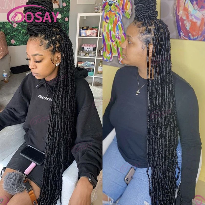 40 "Lunga Dreadlock Parrucca Sintetica Intrecciata Parrucche Per Le Donne Nere Full Lace Wave Locs Trecce Parrucca Dei Capelli Dreadlocks Box Treccia Parrucca Nera