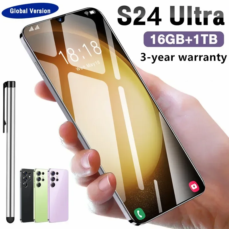 Oryginalne telefony komórkowe S24 Ultra 6.8 ekran HD smartfon 16G + 1T 5G Dual Sim Celulares Android odblokowany 72MP 6800mAh telefon komórkowy