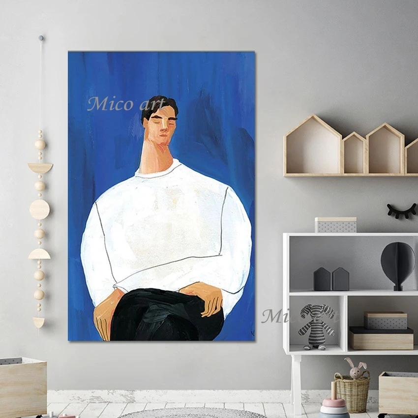 

White Clothes Figure Abstract Art Painting Canvas Design Modern Picture Frameless The Sleeping Man Hand Painted Artwork Acrylic