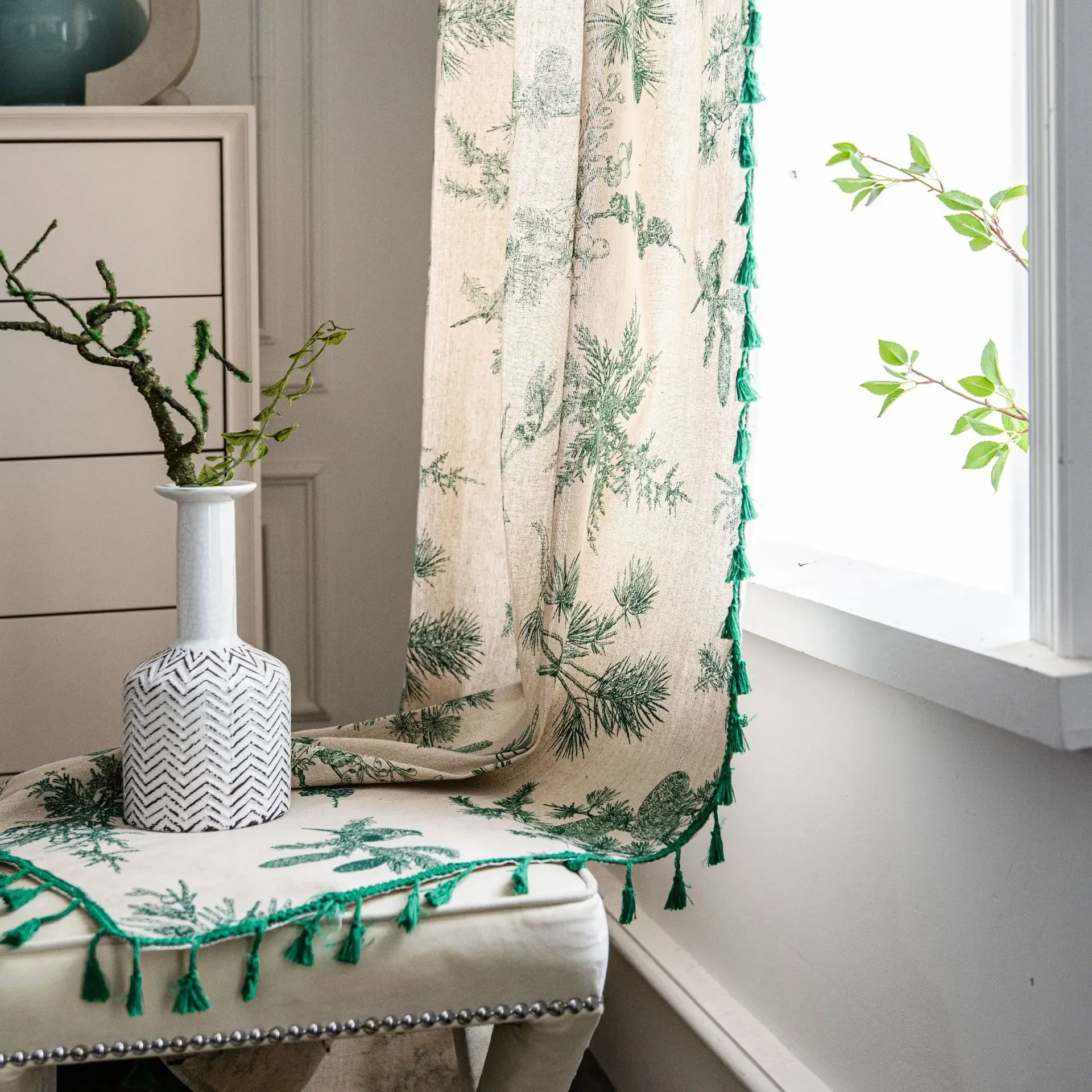 Spring Autumn Green Transparent Curtains Chiffon Yarn Summer Drifting Curtains Cloth Checkered Door Balcony Partition Decoration